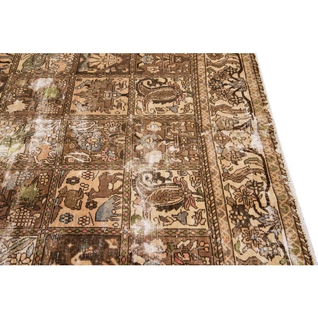 Beige 1960s Vintage Distressed Handmade All Over Beige Wool Rug For Sale - Image 8 of 9