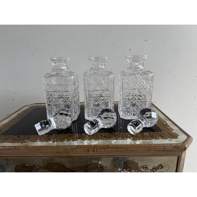 Victorian Tantalus Decanter Set: Crystal, Oak & Brass Hardware For Sale - Image 12 of 18