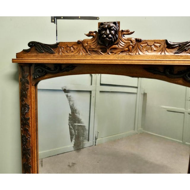 Large Carved Oak Wall Mirror For Sale - Image 5 of 7