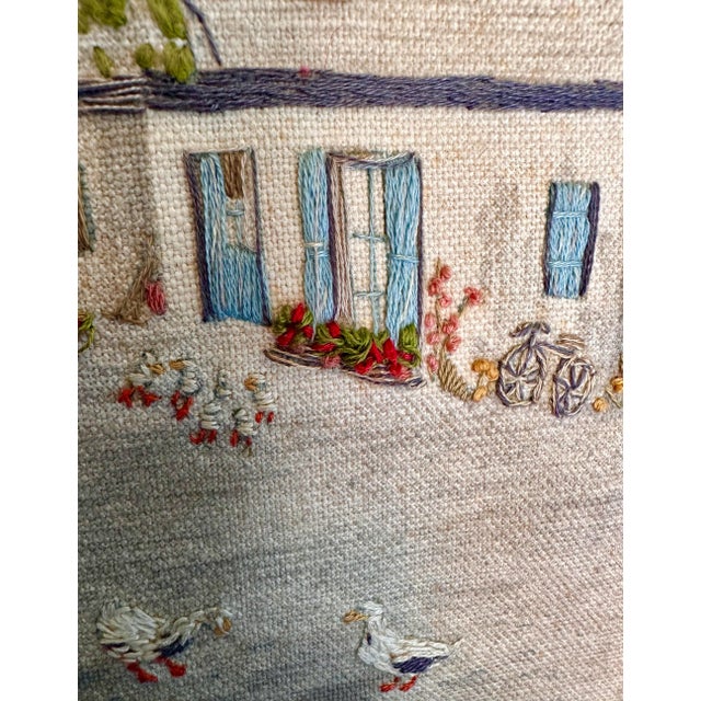Metal Vintage Framed Embroidered Cottage Textile For Sale - Image 7 of 9