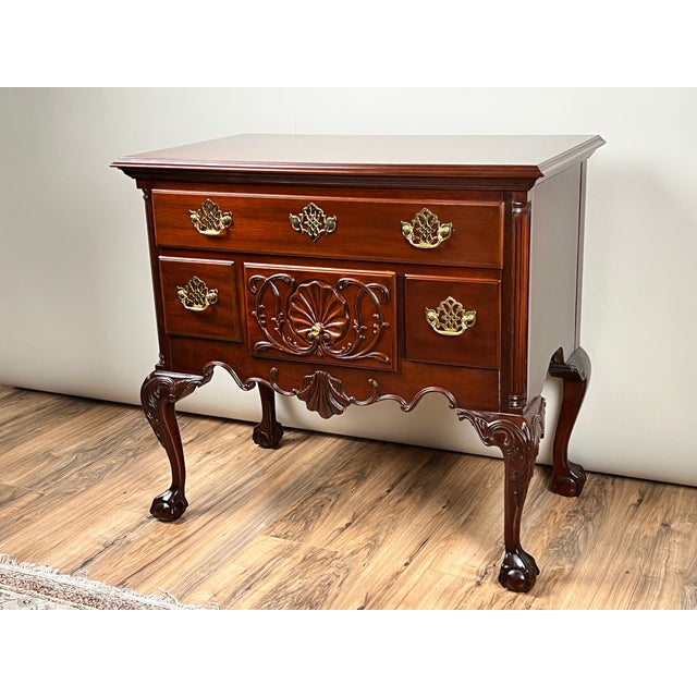 Chippendale Vintage Solid Mahogany Chippendale Style Lowboy by Councill Craftsmen For Sale - Image 3 of 11