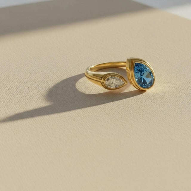 Metal Toi Et Moi Gemstone Ring: Topaz and Moissanite, Size 7.5 For Sale - Image 7 of 8