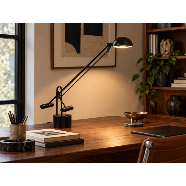 Vintage Black Counterbalance Adjustable Halogen Desk Lamp – Postmodern Industrial For Sale - Image 12 of 12