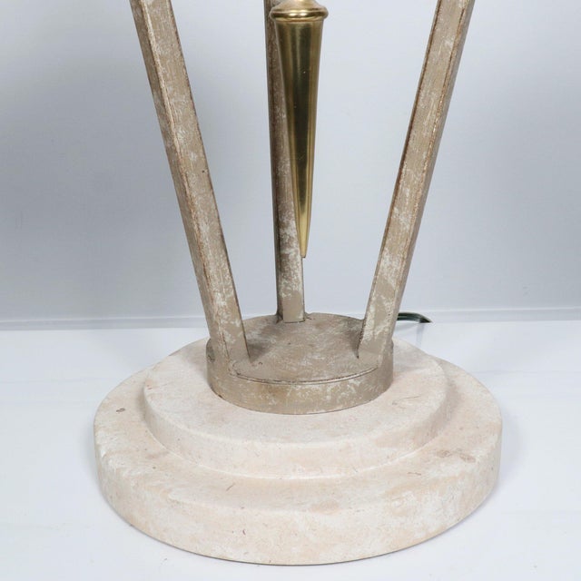 Metal 1990s Neoclassical Modern Micheal Taylor Travertine Cast Iron and Brass Sculptural Lamp For Sale - Image 7 of 11