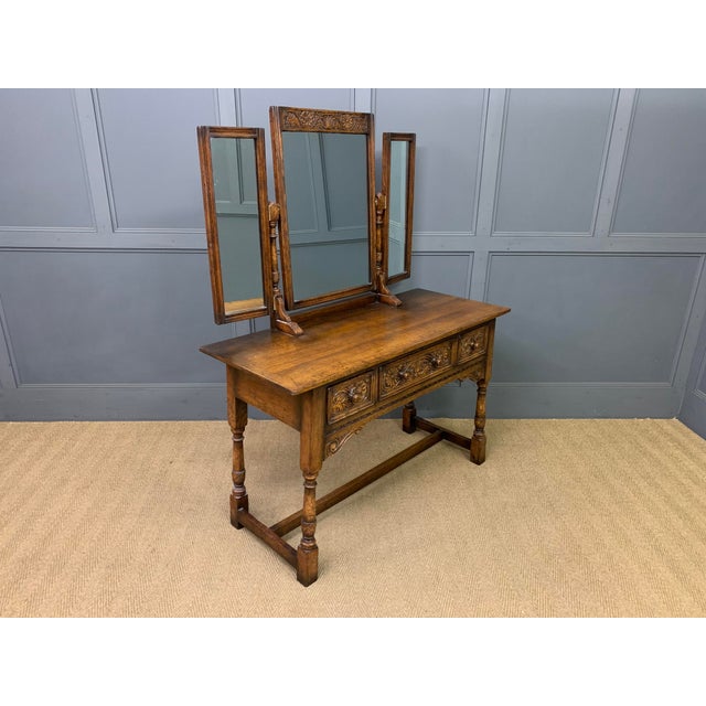 Brown Ipswich Oak Dressing Table and Stool, 1930, Set of 2 For Sale - Image 8 of 17