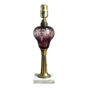 Antique Bohemian Cut-To-Clear Glass Table Lamp