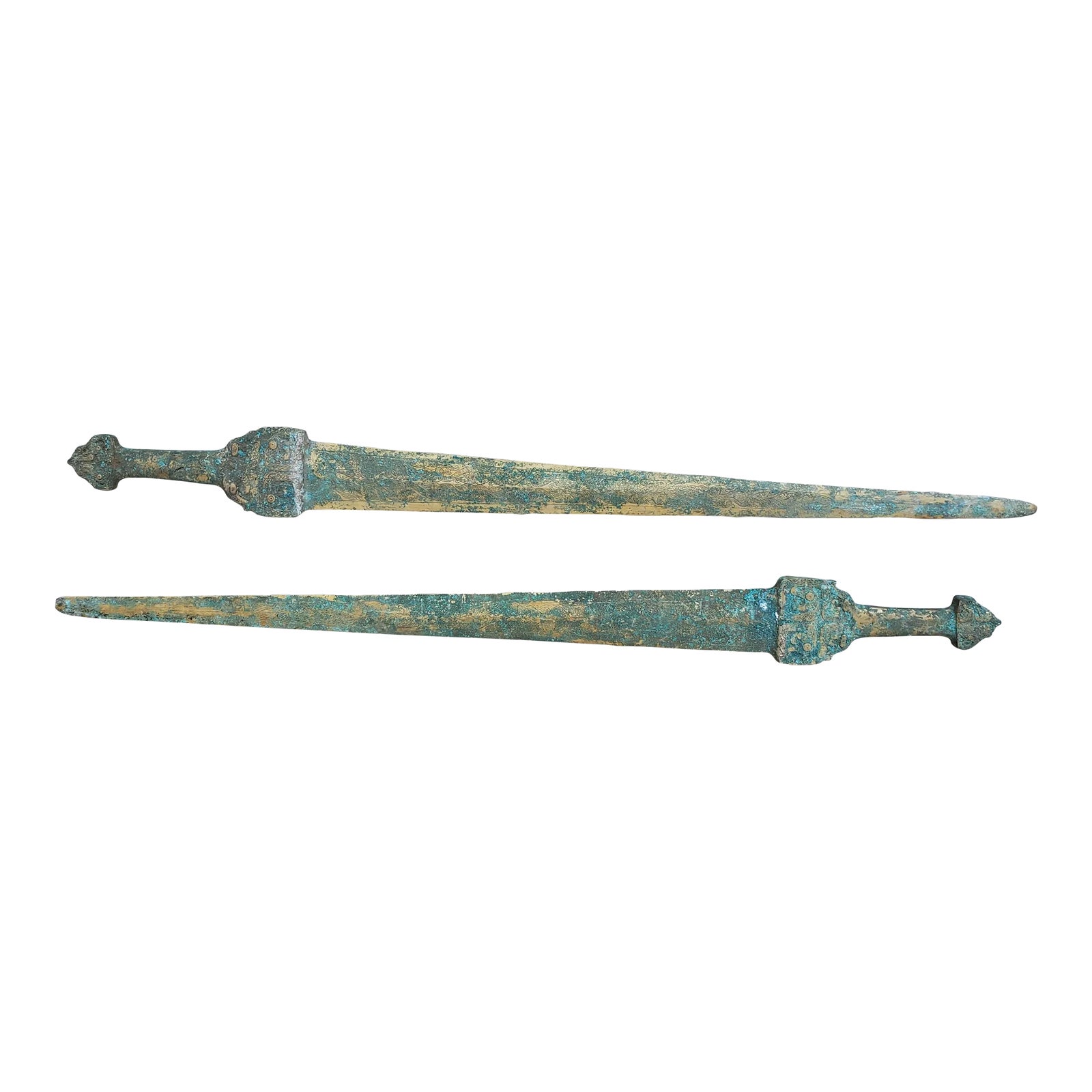 Mid 20th Century Chinese Long Bronze Swords Taotie Mask Inscription ...