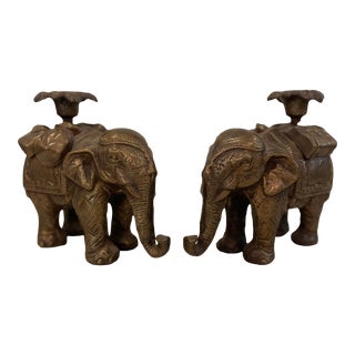 Pair of Vintage Brass Elephant Candlestick Holders For Sale