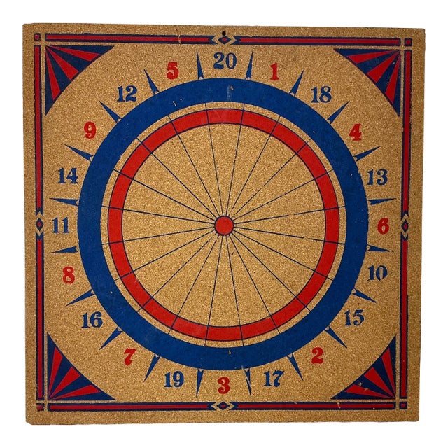 1940s Americana Boho Chic Square Wall Mounted Cork Dart Board For Sale