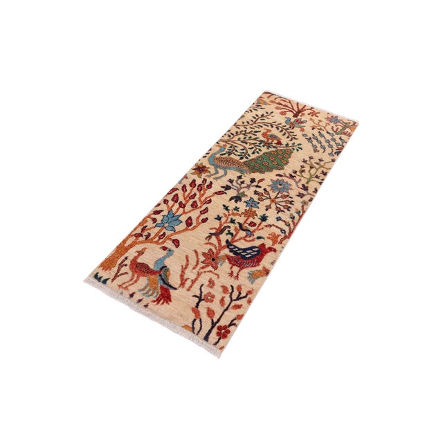 Shabby Chic Shabby Chic Ziegler Beige/Blue Wool Runner Rug- 2'0'' X 4'11'' For Sale - Image 3 of 10