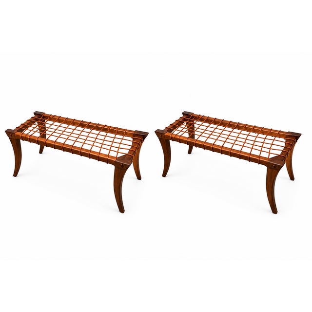 Mid-Century Modern Mid Century Modern Walnut Klismos Ottomans. - Pair For Sale - Image 3 of 6