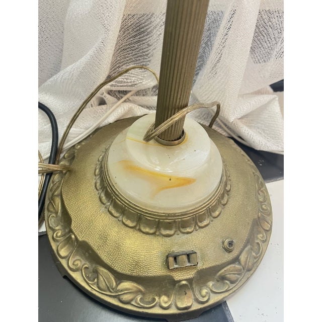 Brass Vintage Mid Century Brass Floor Lamp Floral Hand Painted Shade For Sale - Image 8 of 11