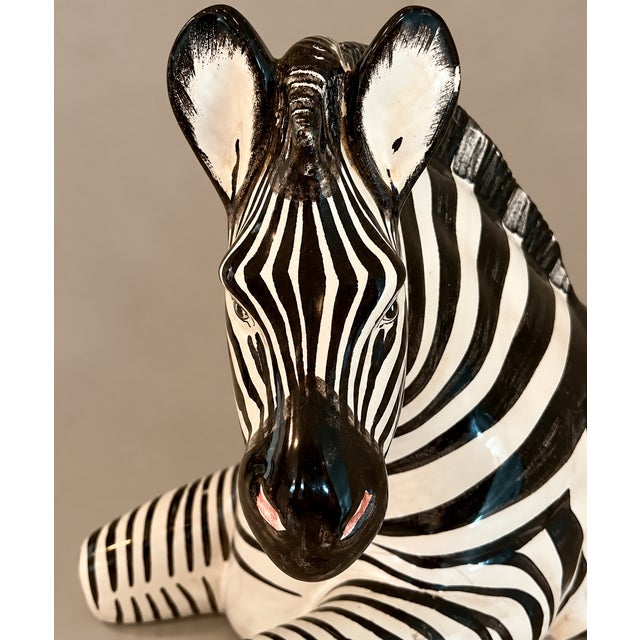 Italian Vintage Hand Painted Porcelain Large Zebra Sculpture For Sale - Image 4 of 9