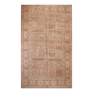 1890s Tan Camel Garden Antique Persian Tabriz Rug 11' X 17'9" Handknotted Wool Carpet For Sale