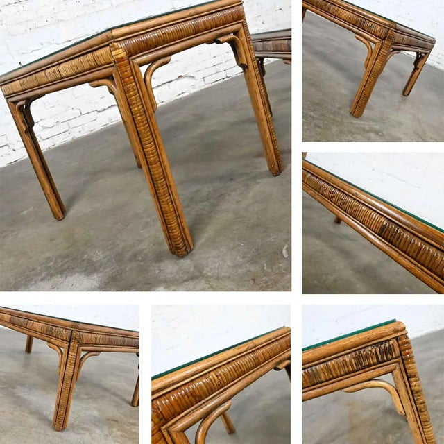 Wood Vintage Organic Modern Rattan Coffee Table & Side Table Style of Ficks Reed, a Pair For Sale - Image 7 of 13