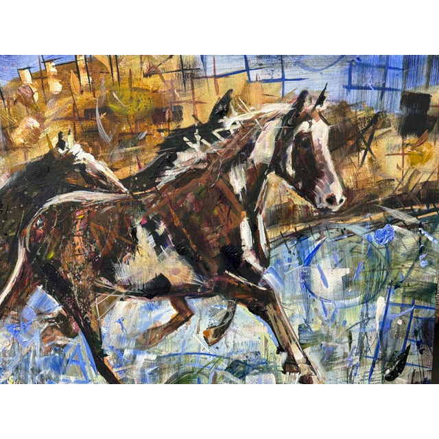Textile A River Run by Kent Paulette Equestrian Horse Paintings, Big Sky Chic, Modern Cowboy, Western Yellowstone Aesthetic For Sale - Image 7 of 9