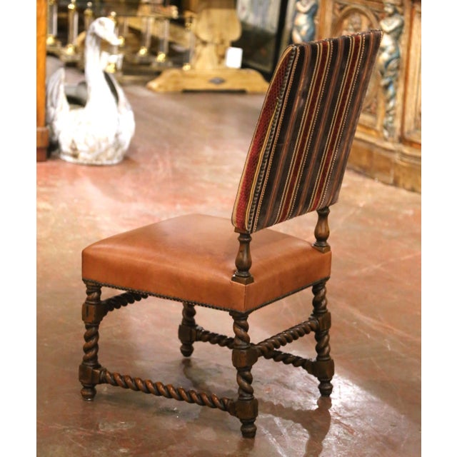 Set of 10 Louis XIII Style Walnut and Leather Dining Room Chairs For Sale - Image 10 of 13