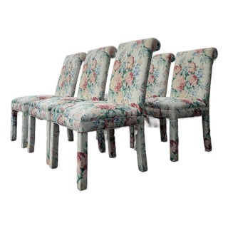 Set of 6 Vintage Floral Upholstered Parsons Chairs For Sale
