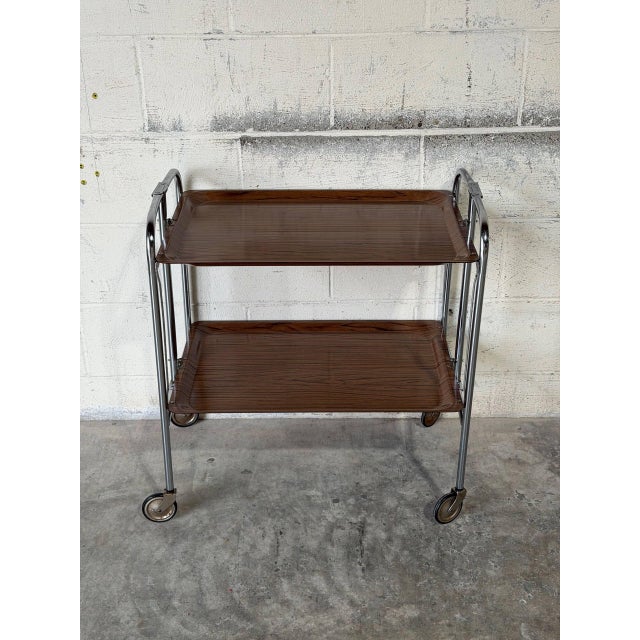 Two-Tier Rosewood Foldable Bar Cart German Mid-Century Modern 1970s For Sale In Los Angeles - Image 6 of 10