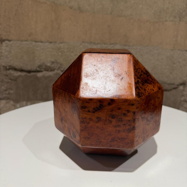 Brown Art Deco French Polyhedral Box Crafted From Burled Wood Custom For Sale - Image 8 of 13