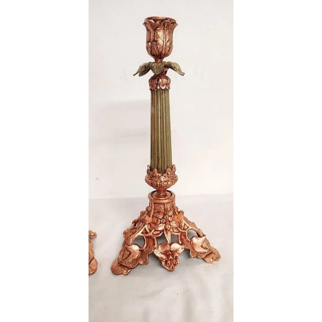 Baroque Metal Candleholders, France, 1970s, Set of 2 For Sale - Image 3 of 8