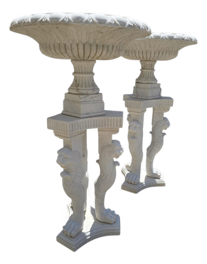 Large Greco-Roman Marble Kraters on Tripod Pedestals with Lion Paw, 1970, Set of 2