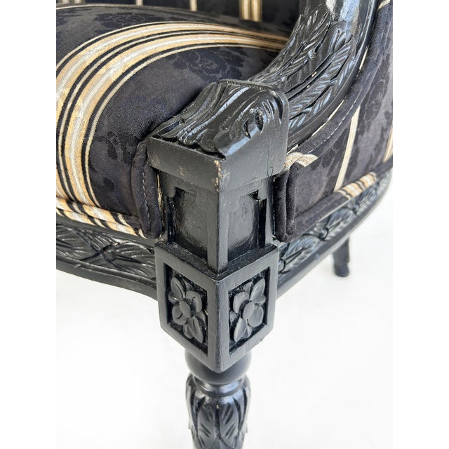 Vintage Ebonized Carved Ram's Head Bergère Chairs, Pair For Sale - Image 16 of 16