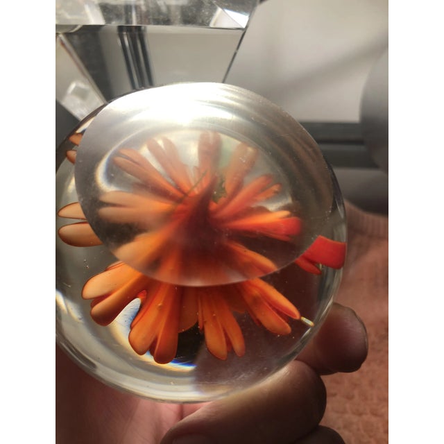Orange Vintage Round Paperweight With Orange Flower For Sale - Image 8 of 10