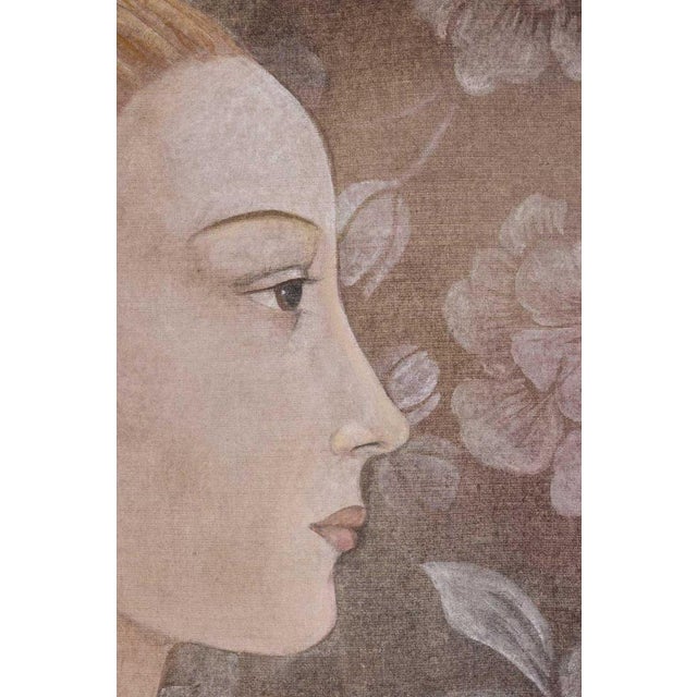 Painted canvas, or decorative panel, depicting a Renaissance-style character. Contemporary work by French artists....