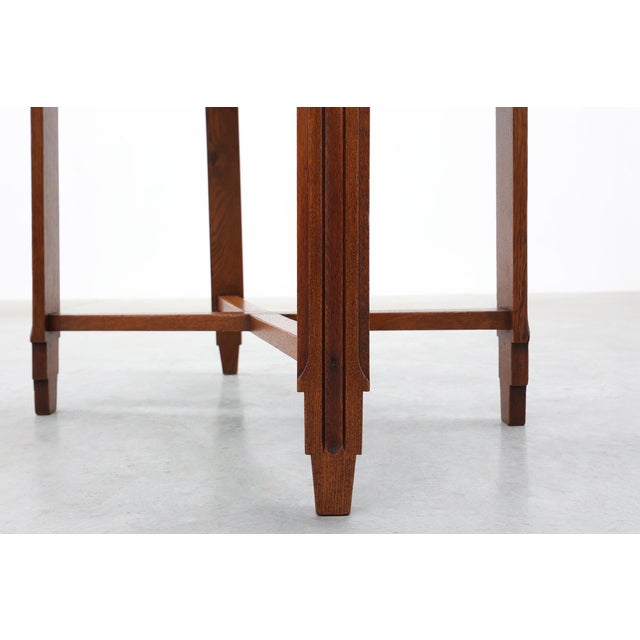 Art Deco French Side Table with Fluted Legs, Carved Frieze and X-Stretcher, 1920s For Sale - Image 12 of 13