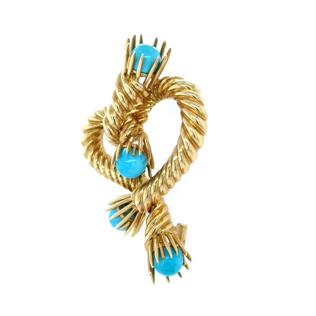 Modern Tiffany & Co. Vintage Schlumberger Studios Yellow Gold and Turquoise Brooch 18k For Sale - Image 3 of 8