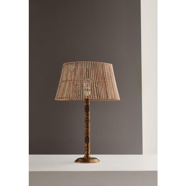 Vintage Scandinavian Table Lamp in Faux Bamboo with Rattan Shade, 1960s For Sale - Image 3 of 15