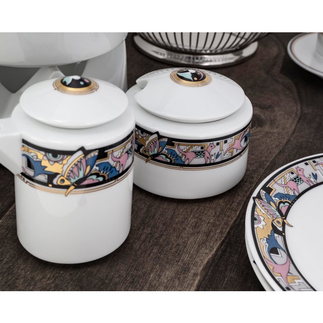 Art Deco Cantana Najade Tête-À-Tête for Two on Wooden Tray from Fürstenberg and Alessi, 1980s, Set of 14 For Sale - Image 13 of 18