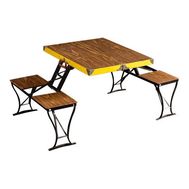 Vintage Collapsible "Handy" Picnic Table and Chair Set by Milwaukee Stamping For Sale