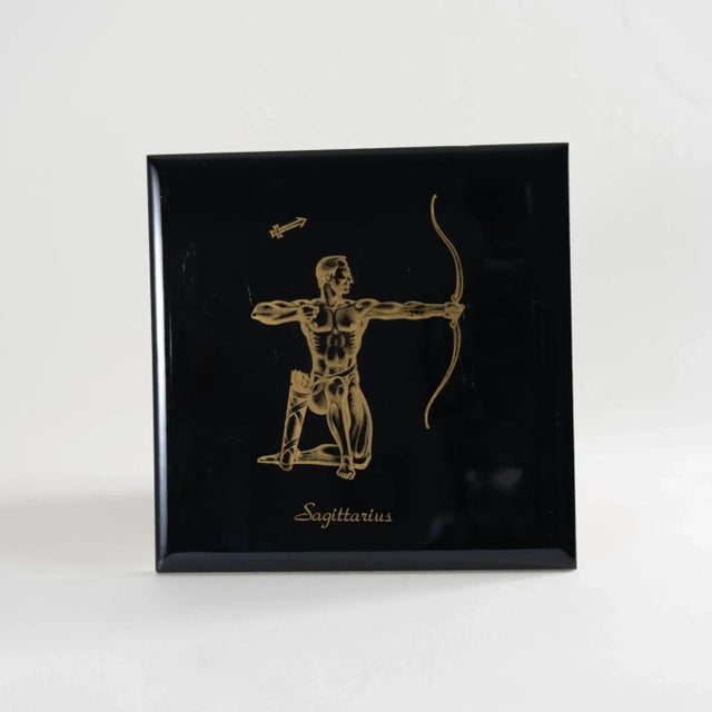 Black Vintage Sagittarius Ceramic Wall Tile For Sale - Image 8 of 9