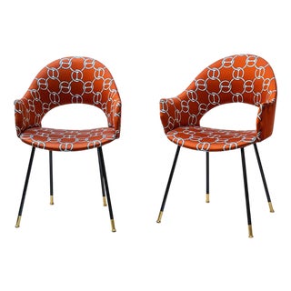 Set of Round Back Chairs Upholstered in Hermes Fabric, 1970s For Sale