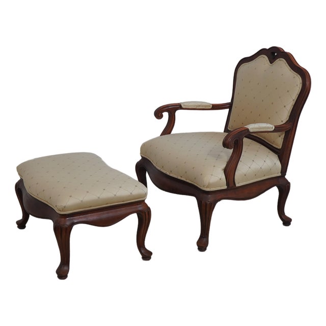 Thomasville Curved Queen Anne Style Chair & Ottoman For Sale