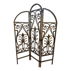 Large Rust Iron Arched 3 Panel Folding Room Divider Screen