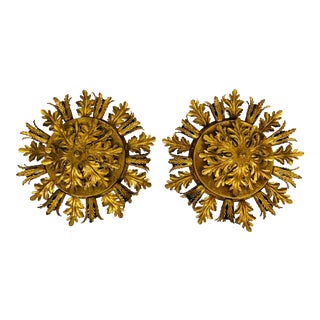 Golden Florentine Flower Shape Flushmounts by Banci, Italy, 1970s - A Pair For Sale