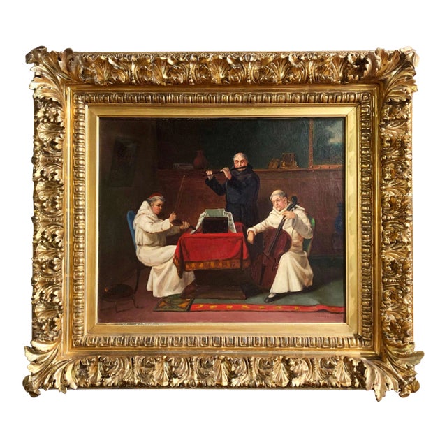 19th Century German Genre Oil Painting of Musical Monks by J. Bernstein For Sale