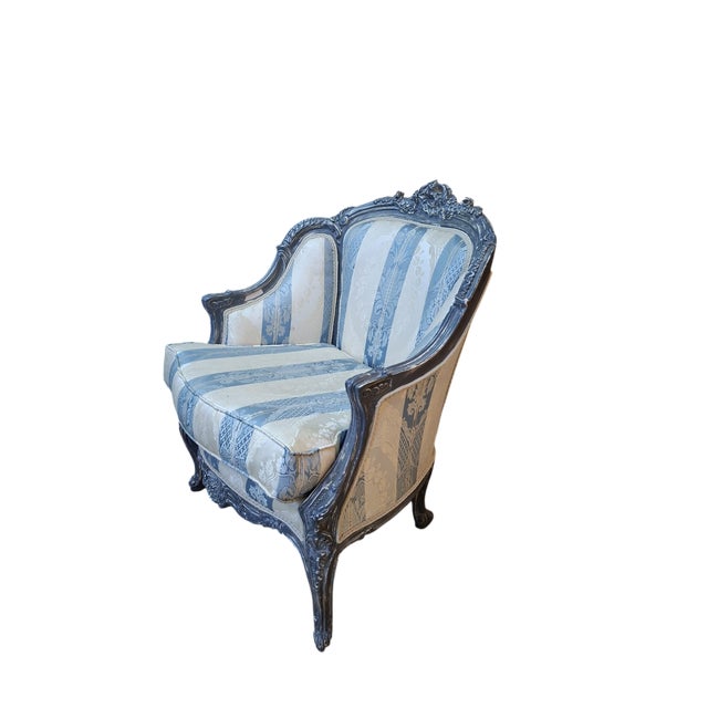 Louis XVI Blue Bergere Armchair, 1920s, in Good conditions. Designed before 1890