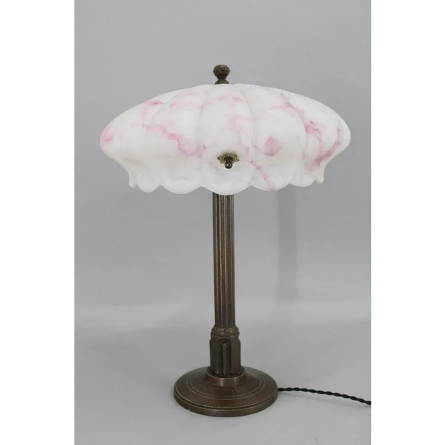 Secession Brass and Glass Table Lamp, Former Czechoslovakia, 1920s For Sale - Image 3 of 13