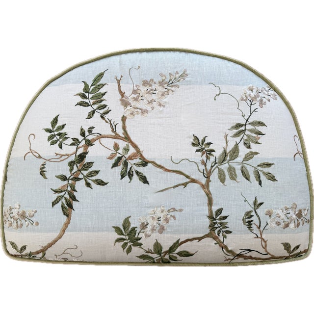 Custom Kravet Green Chenille Lounge Chair and Ottoman With Colefax and Fowler Heritage Floral For Sale - Image 12 of 18