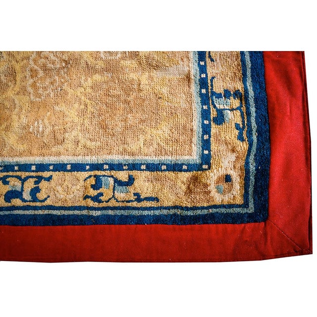 Textile 1880s Traditional Small Antique Beige Geometric Knotted Chinese Ningxia Rug For Sale - Image 7 of 9