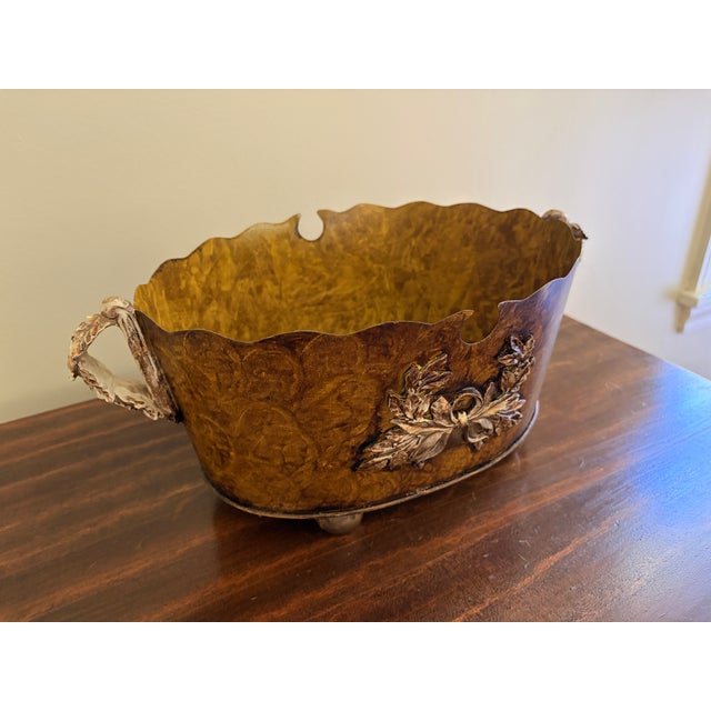 Vintage Neoclassical Faux Bois Tole Cachepot With Laurel Wreath Mounts For Sale In South Bend - Image 6 of 11