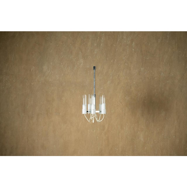 Mid-Century Modern 5 Cylinder Chrome and Glass Ceiling Lamp, Italy, 1970s For Sale - Image 3 of 4