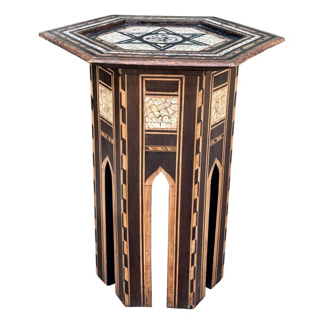 Early 20th Century Hand-Crafted Mother-of-Pearl Inlaid Table For Sale
