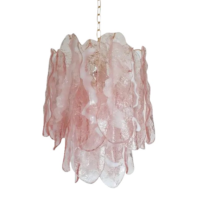 Contemporary Pink "Fiamme" Murano Glass Chandelier For Sale