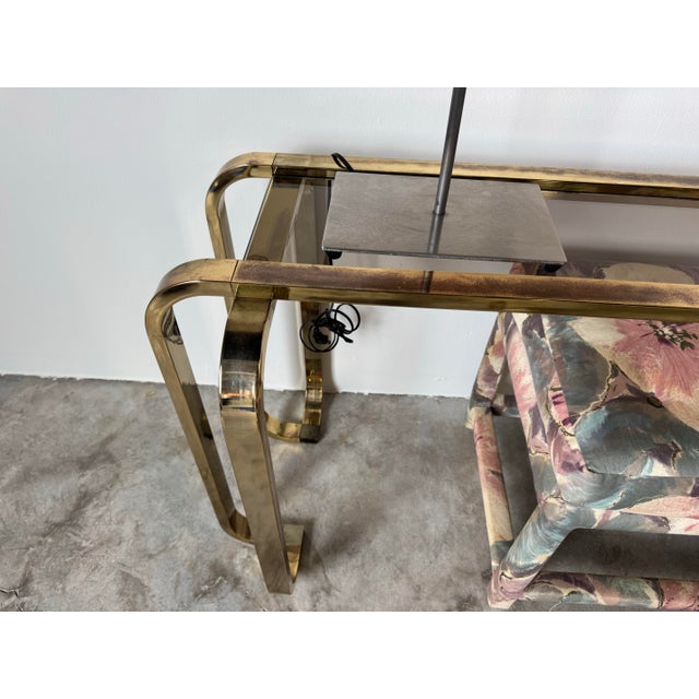 Vintage Hollywood Regency Brass and Glass Sofa Console Table by Milo Baughman for Dia For Sale - Image 11 of 12