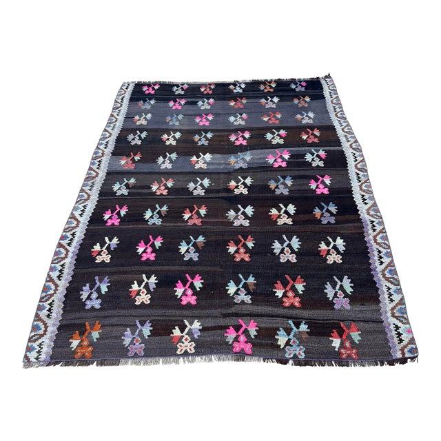 Vintage Flower Pattern, Turkish Kilim Rug For Sale